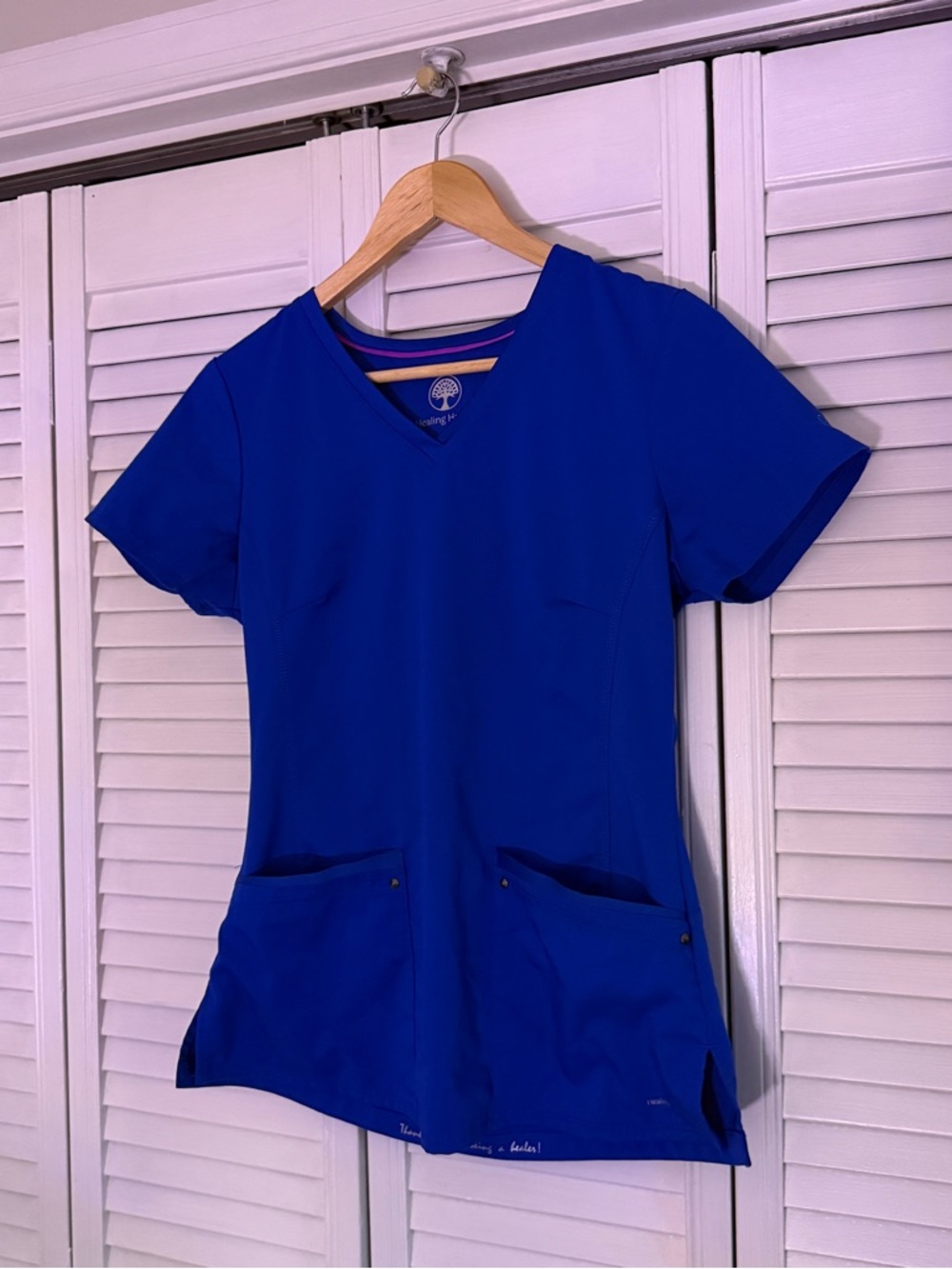 Healing Hands scrub top royal blue
